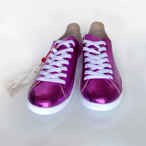 SCHUTZ *NEW Women's Ofelia Leather Sneakers 9B Lace Up Metallic Snakeskin Pink - Picture 4 of 6